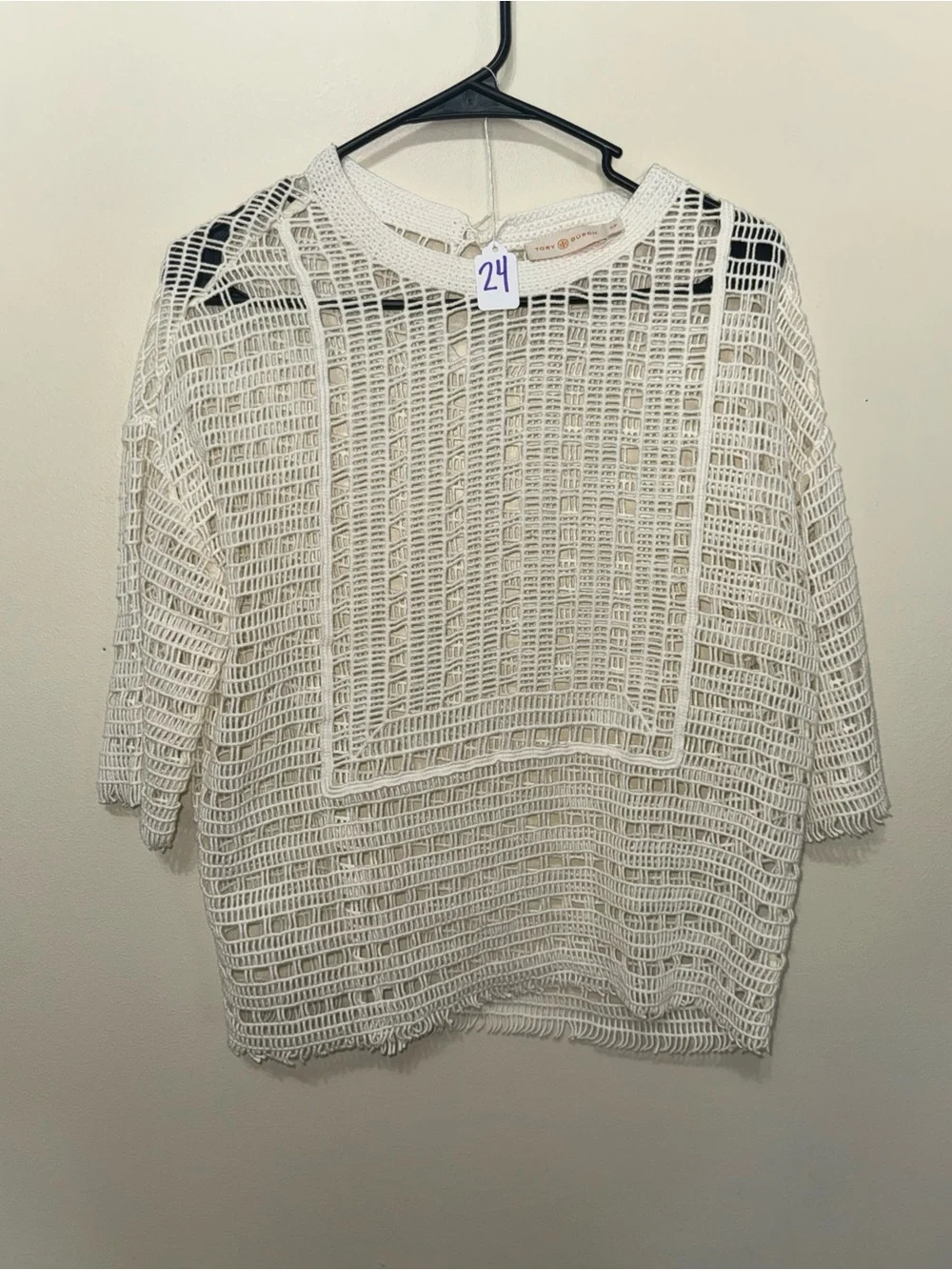 White Crochet Knit Top by Tory Burch